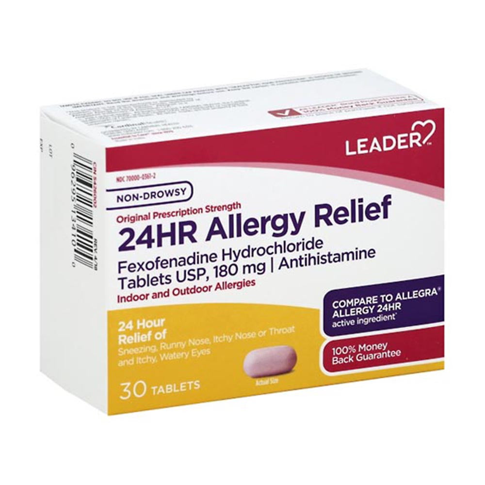 Leader 24Hour Allergy Relief Tablets 180mg, 30 Ea